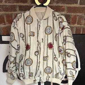 Women's Cream Clock Pattern Bomber Jacket